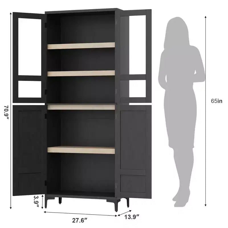 Armoire de rangement à 5 niveaux de 71 pouces de haut, organisateur de garde-manger à 4 portes avec étagères réglables pour cuisine, salle de bain, salle à manger