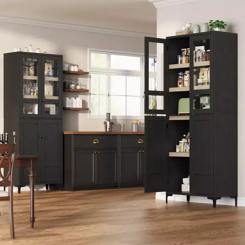Armoire de rangement à 5 niveaux de 71 pouces de haut, organisateur de garde-manger à 4 portes avec étagères réglables pour cuisine, salle de bain, salle à manger