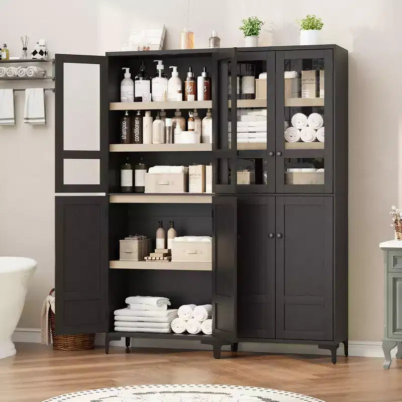 Armoire de rangement à 5 niveaux de 71 pouces de haut, organisateur de garde-manger à 4 portes avec étagères réglables pour cuisine, salle de bain, salle à manger