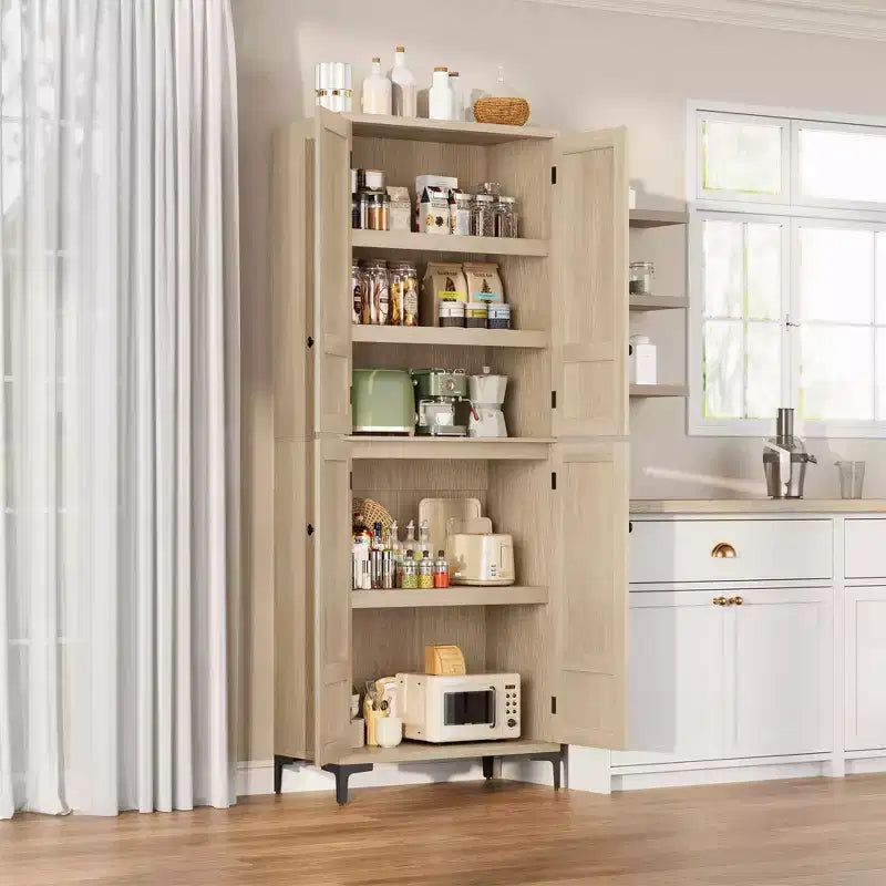 Armoire de rangement à 5 niveaux de 71 pouces de haut, organisateur de garde-manger à 4 portes avec étagères réglables pour cuisine, salle de bain, salle à manger