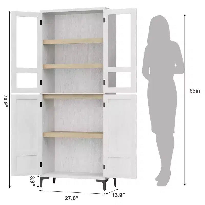 Armoire de rangement à 5 niveaux de 71 pouces de haut, organisateur de garde-manger à 4 portes avec étagères réglables pour cuisine, salle de bain, salle à manger