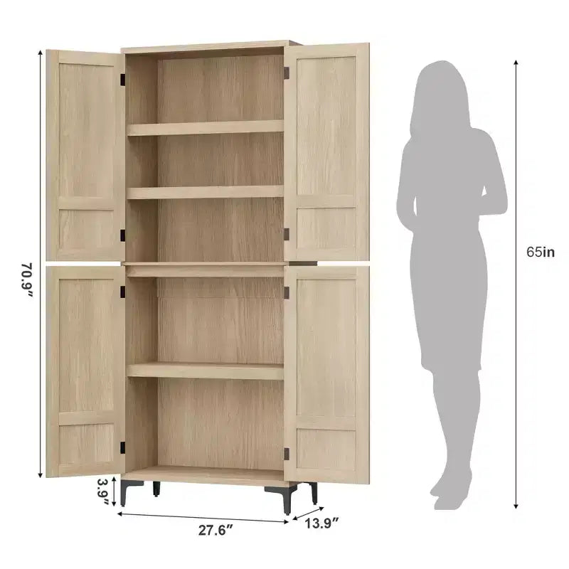 Armoire de rangement à 5 niveaux de 71 pouces de haut, organisateur de garde-manger à 4 portes avec étagères réglables pour cuisine, salle de bain, salle à manger