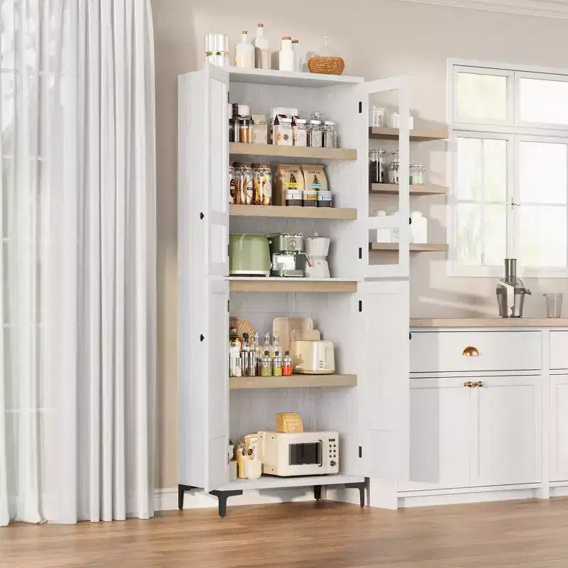 Armoire de rangement à 5 niveaux de 71 pouces de haut, organisateur de garde-manger à 4 portes avec étagères réglables pour cuisine, salle de bain, salle à manger
