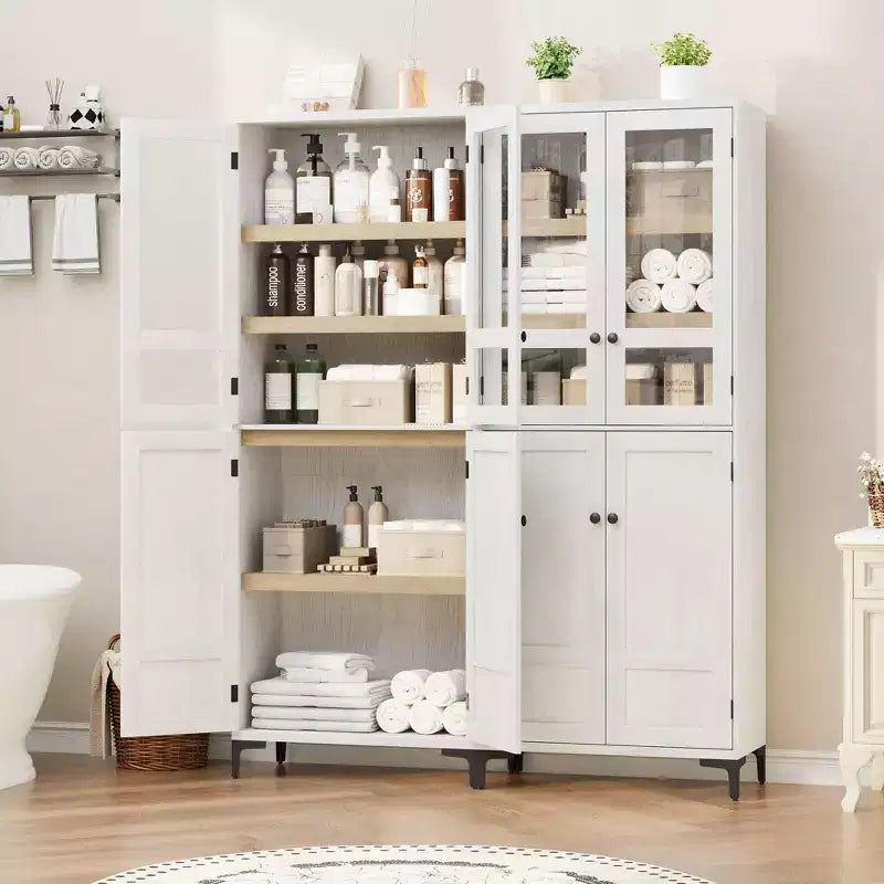 Armoire de rangement à 5 niveaux de 71 pouces de haut, organisateur de garde-manger à 4 portes avec étagères réglables pour cuisine, salle de bain, salle à manger