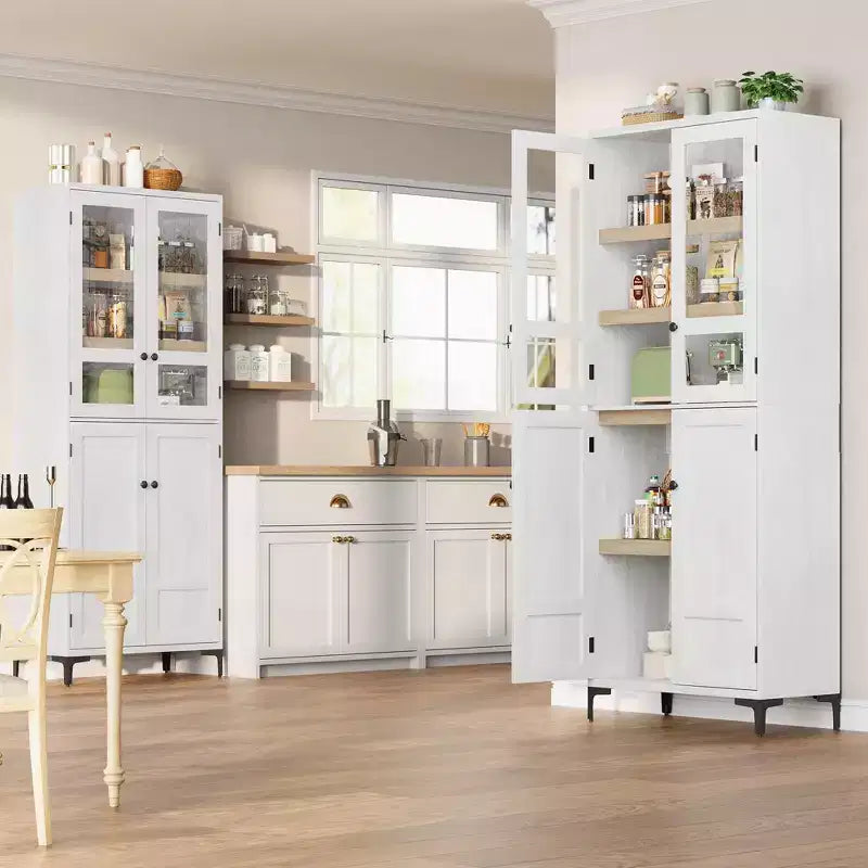 Armoire de rangement à 5 niveaux de 71 pouces de haut, organisateur de garde-manger à 4 portes avec étagères réglables pour cuisine, salle de bain, salle à manger