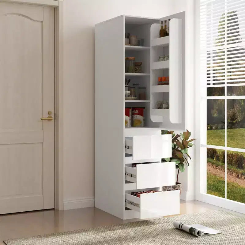 Meuble de rangement pour garde-manger en bois blanc de 40 cm avec tiroirs
