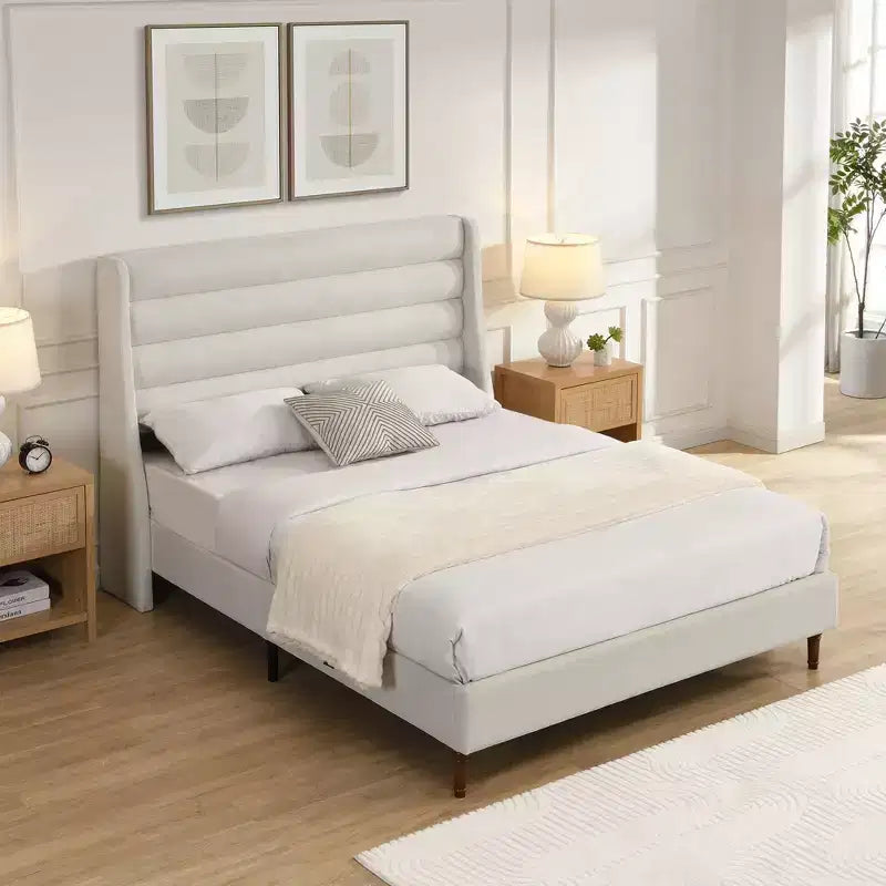Tête de lit haute capitonnée en chenille moderne