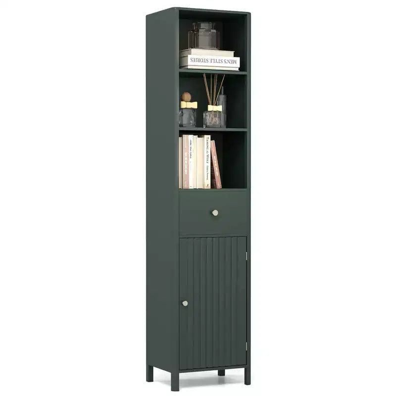 Meuble de salle de bain haut de 170 cm avec 3 étagères ouvertes, 1 tiroir, étagère intérieure réglable Blanc/Blanc cassé/Noir/Vert/Gris