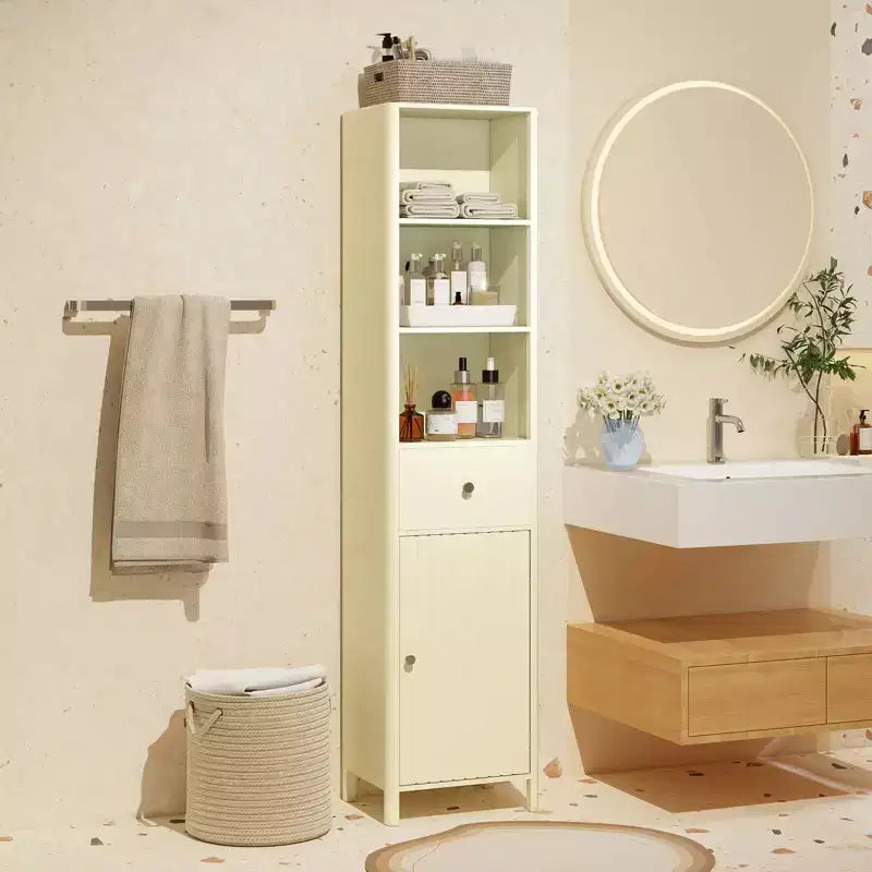 Meuble de salle de bain haut de 170 cm avec 3 étagères ouvertes, 1 tiroir, étagère intérieure réglable Blanc/Blanc cassé/Noir/Vert/Gris