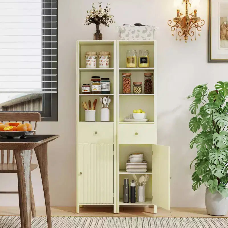 Meuble de salle de bain haut de 170 cm avec 3 étagères ouvertes, 1 tiroir, étagère intérieure réglable Blanc/Blanc cassé/Noir/Vert/Gris