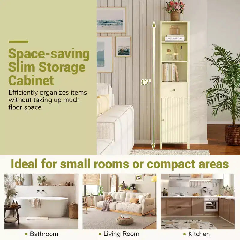 Meuble de salle de bain haut de 170 cm avec 3 étagères ouvertes, 1 tiroir, étagère intérieure réglable Blanc/Blanc cassé/Noir/Vert/Gris