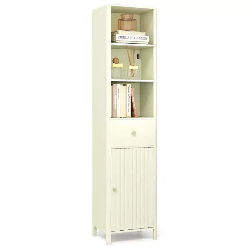 Meuble de salle de bain haut de 170 cm avec 3 étagères ouvertes, 1 tiroir, étagère intérieure réglable Blanc/Blanc cassé/Noir/Vert/Gris