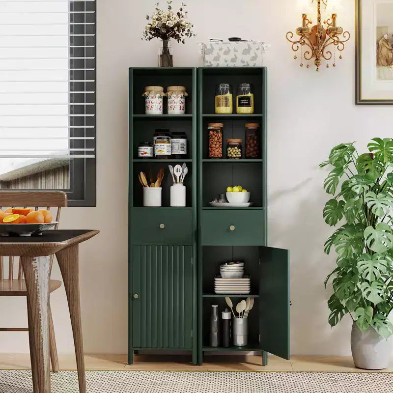 Meuble de salle de bain haut de 170 cm avec 3 étagères ouvertes, 1 tiroir, étagère intérieure réglable Blanc/Blanc cassé/Noir/Vert/Gris