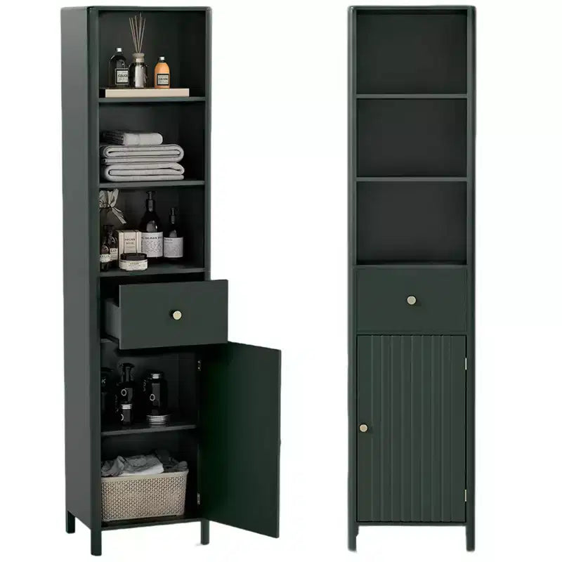 Costway 67 Tall Bathroom Cabinet with 3 Open Shelves, 1 Drawer, Adjustable Interior Shelf White/Off-white/Black/Green/Gray