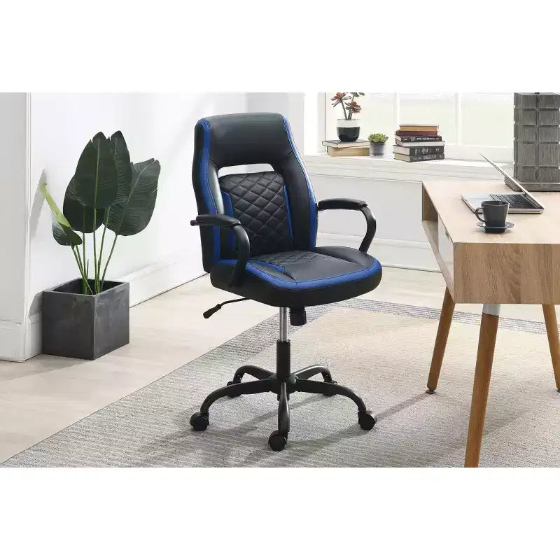 Fauteuil de gaming avec accoudoirs, chaise croisée avec roulettes, chaise d'ordinateur rembourrée pour bureau, étude, salle de jeux