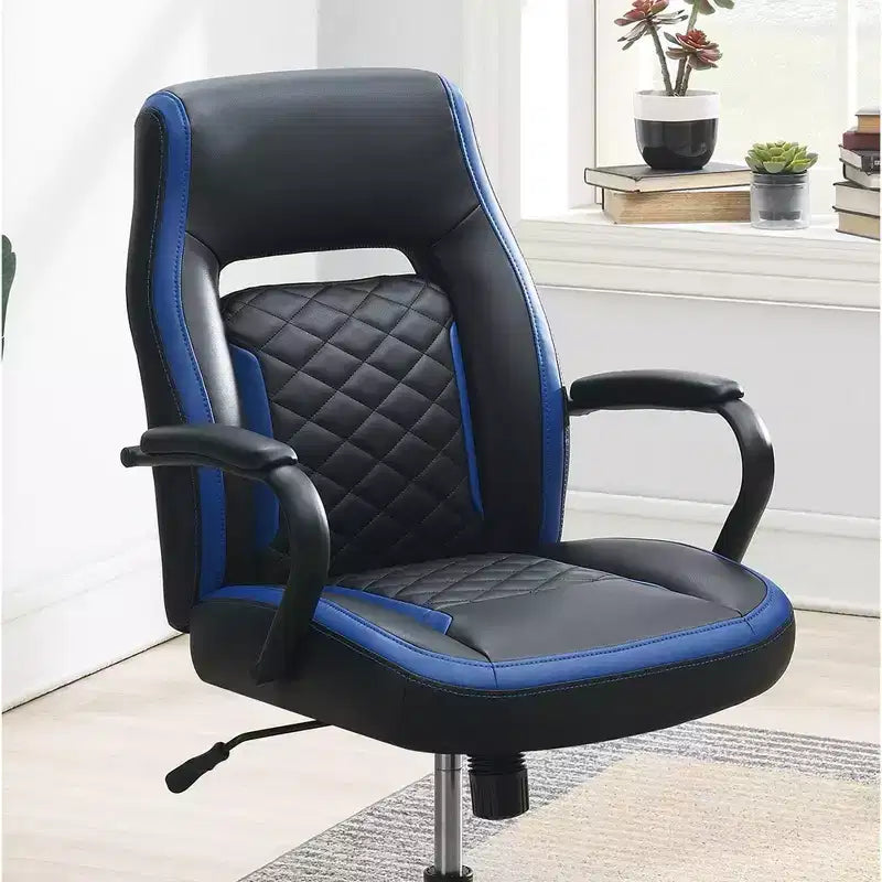 Okak Gaming Chair with Armrest, Criss Cross Chair with Wheels, Upholstered Computer Chair for Study, Office, Gaming Room