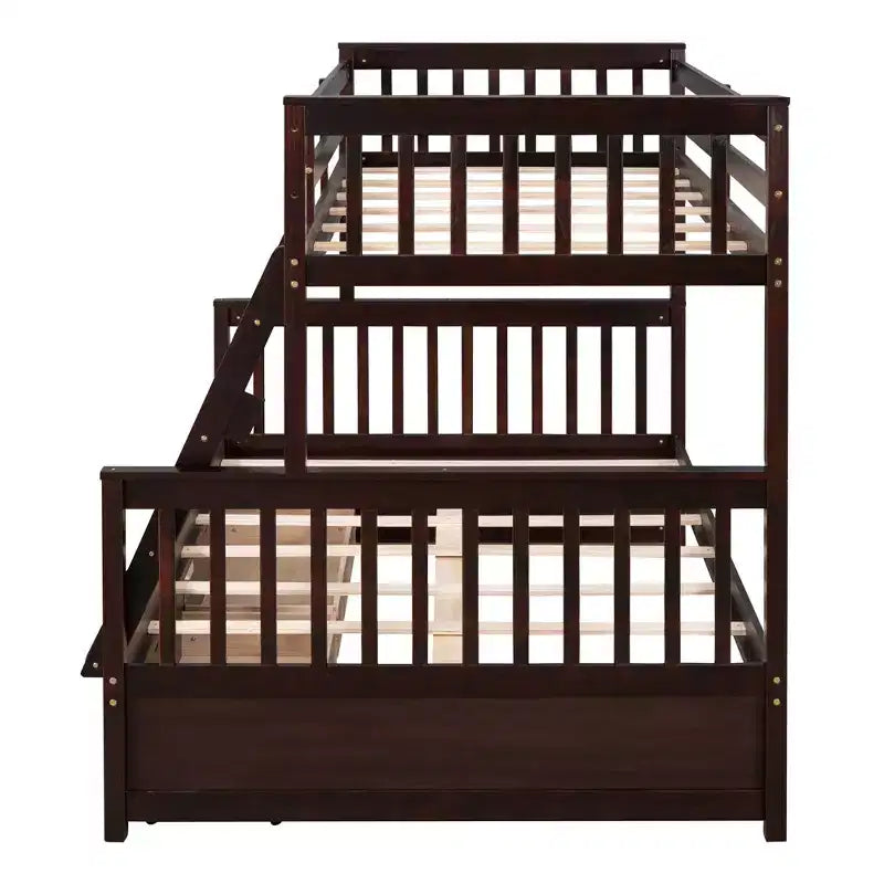 Lit superposé double sur plein avec tiroirs de rangement, cadre et échelle en bois de pin massif avec barrières de sécurité pour enfants et adolescents