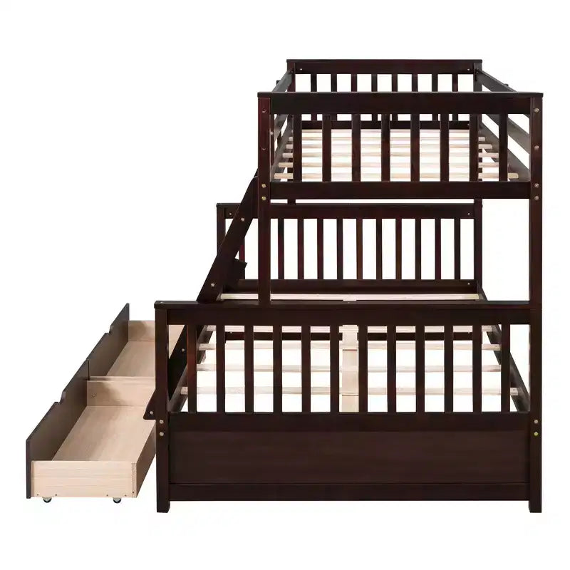 Lit superposé double sur plein avec tiroirs de rangement, cadre et échelle en bois de pin massif avec barrières de sécurité pour enfants et adolescents