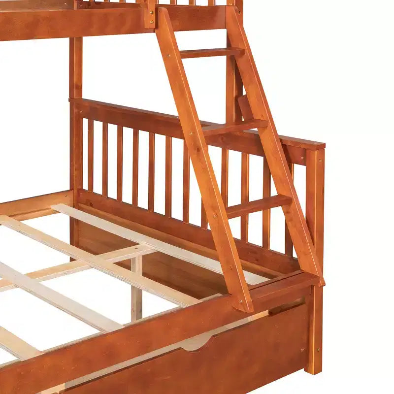 Lit superposé double sur plein avec tiroirs de rangement, cadre et échelle en bois de pin massif avec barrières de sécurité pour enfants et adolescents