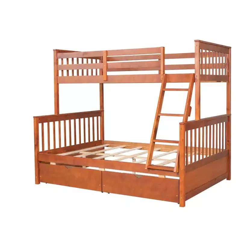 Lit superposé double sur plein avec tiroirs de rangement, cadre et échelle en bois de pin massif avec barrières de sécurité pour enfants et adolescents