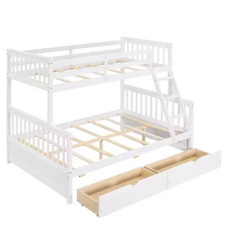 Lit superposé double sur plein avec tiroirs de rangement, cadre et échelle en bois de pin massif avec barrières de sécurité pour enfants et adolescents