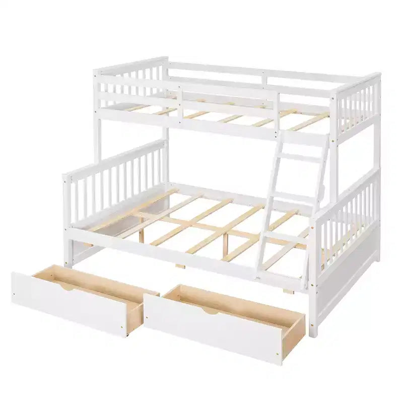 Lit superposé double sur plein avec tiroirs de rangement, cadre et échelle en bois de pin massif avec barrières de sécurité pour enfants et adolescents