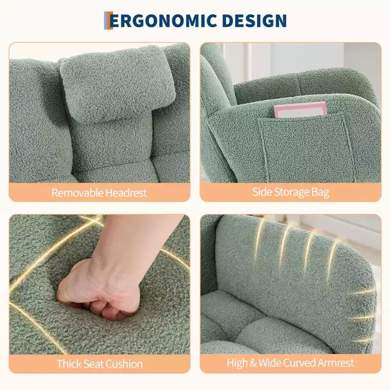 300lb Capacity Nursery Glider Rocker,Teddy Upholstered with Wood Legs for Living Room,Bedroom Nursery Includes Side Pockets