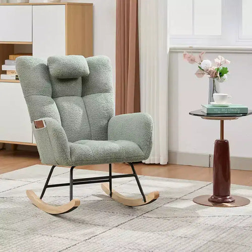 300lb Capacity Nursery Glider Rocker,Teddy Upholstered with Wood Legs for Living Room,Bedroom Nursery Includes Side Pockets