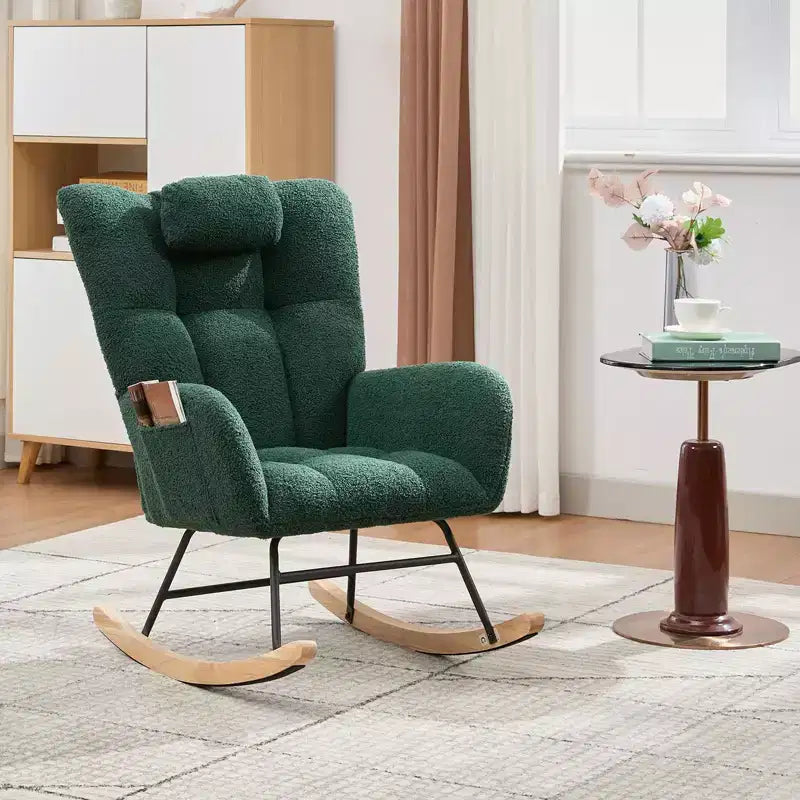 300lb Capacity Nursery Glider Rocker,Teddy Upholstered with Wood Legs for Living Room,Bedroom Nursery Includes Side Pockets