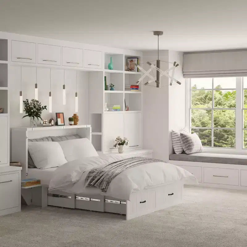 Saving Full-Size Murphy Bed: Foldable Design, Built - in Storage Ideal for Bedrooms