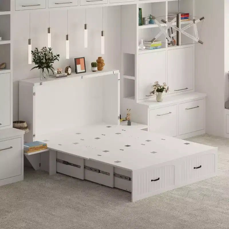 Saving Full-Size Murphy Bed: Foldable Design, Built - in Storage Ideal for Bedrooms
