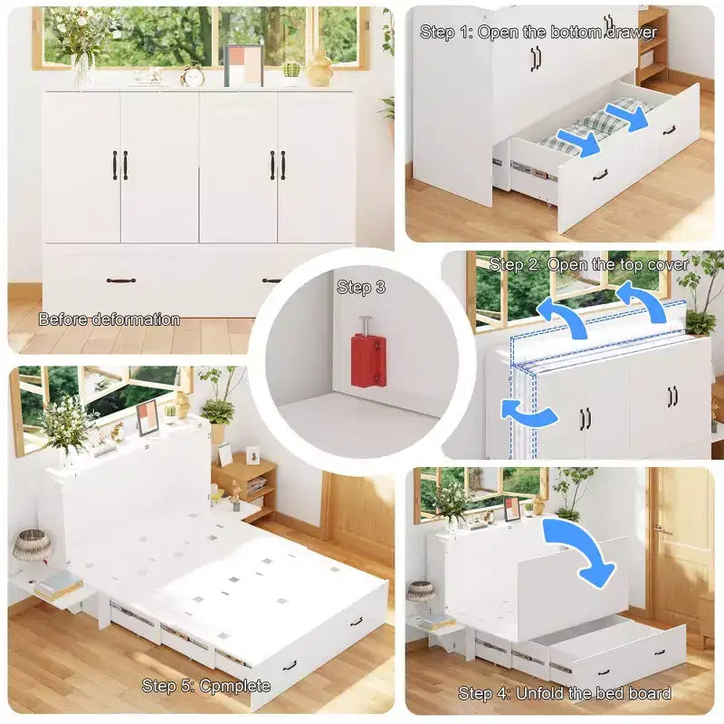 Saving Full-Size Murphy Bed: Foldable Design, Built - in Storage Ideal for Bedrooms