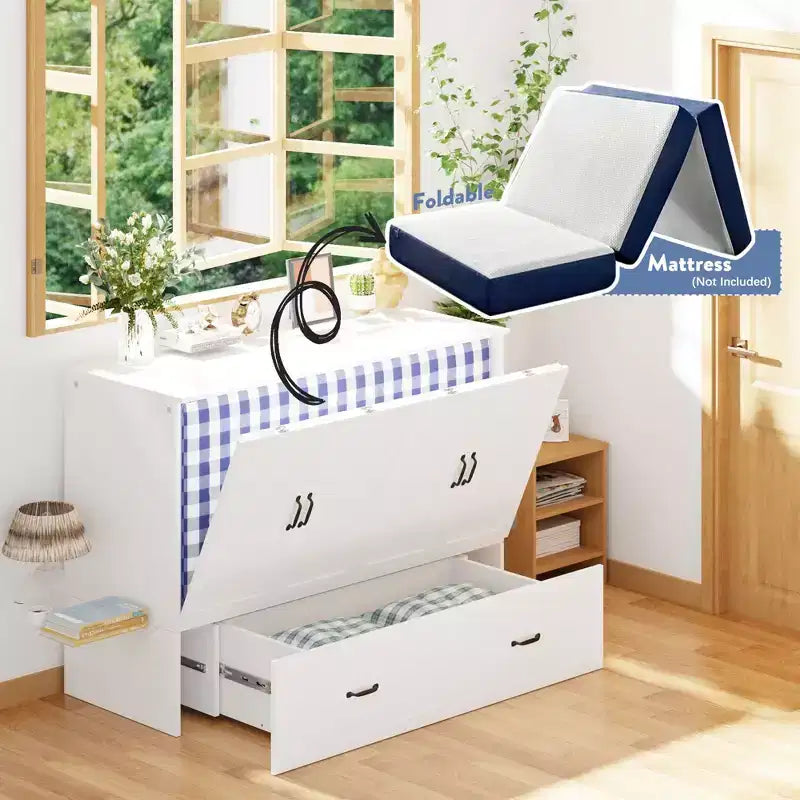 Saving Full-Size Murphy Bed: Foldable Design, Built - in Storage Ideal for Bedrooms