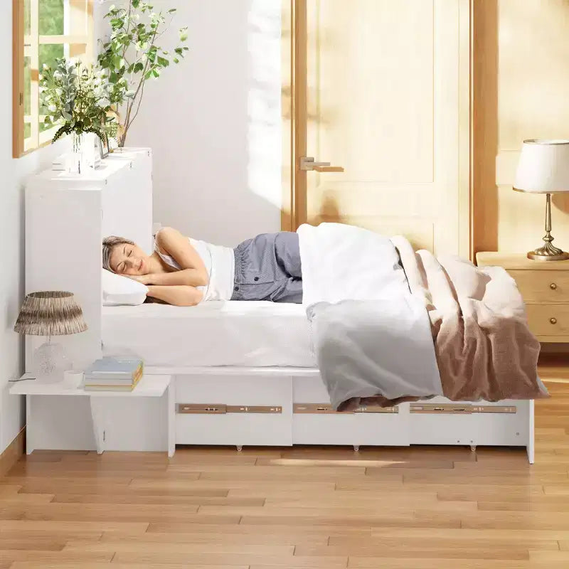 Saving Full-Size Murphy Bed: Foldable Design, Built - in Storage Ideal for Bedrooms