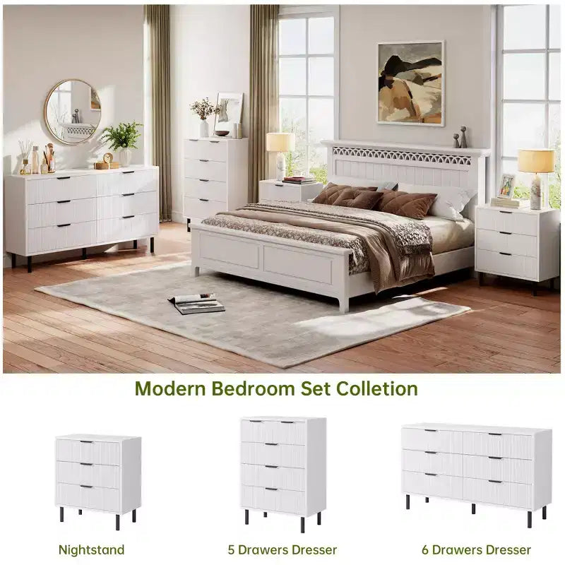 Fluted 3 Drawer Dresser, 28'' Wide Chest of Drawers with Anti-Tipping Device, Tall Wood Nightstand with Storage and Metal Legs for Bedroom, Hallway