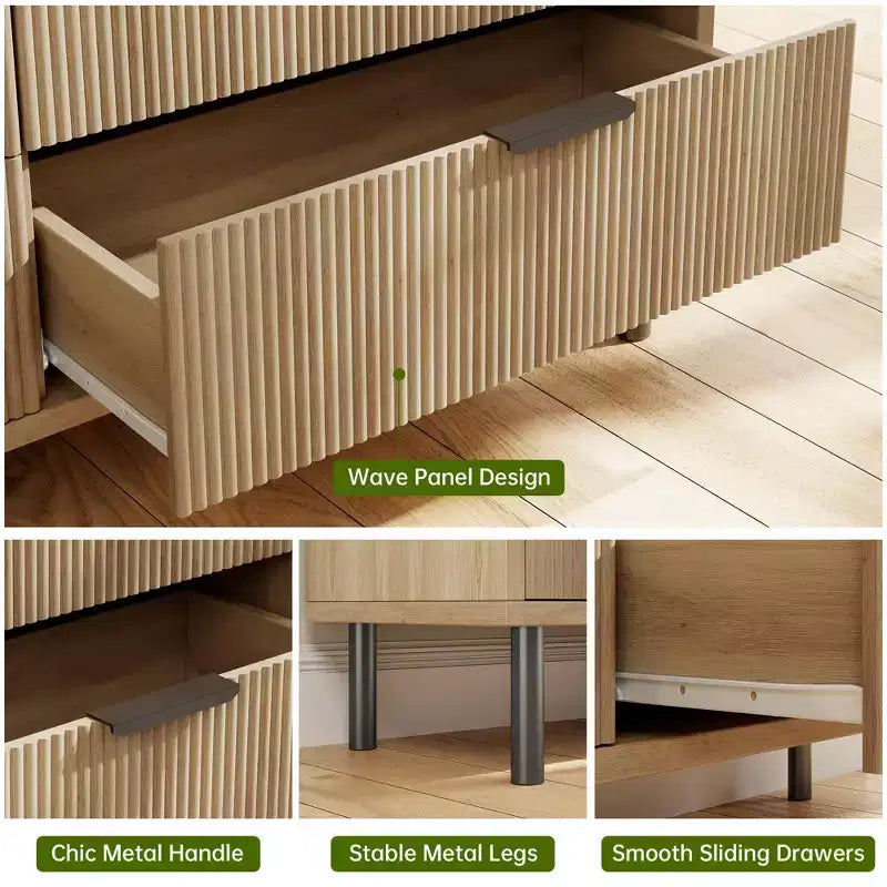 Fluted 3 Drawer Dresser, 28'' Wide Chest of Drawers with Anti-Tipping Device, Tall Wood Nightstand with Storage and Metal Legs for Bedroom, Hallway