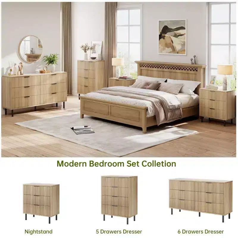 Fluted 3 Drawer Dresser, 28'' Wide Chest of Drawers with Anti-Tipping Device, Tall Wood Nightstand with Storage and Metal Legs for Bedroom, Hallway