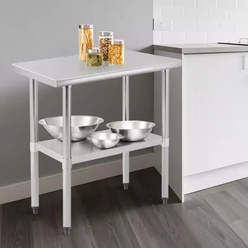 Stainless Steel Prep Table 36 x 24 Inch, Heavy Duty Kitchen Table with Adjustable Undershelf, Stainless Steel Food Worktable for Restaurants, Hotels