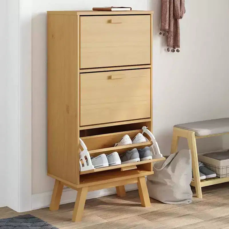 Meuble à chaussures en pin massif finition cirée, bois d'ingénierie