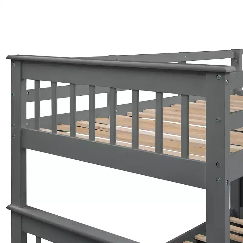 Stairway Twin over Full Bunk Bed with Trundle for Kids, Bunk Bed Frame with Storage Stairs and Guard Rail