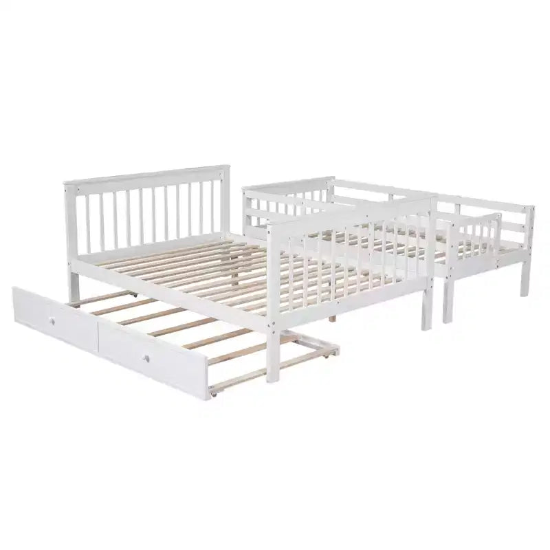 Stairway Twin over Full Bunk Bed with Trundle for Kids, Bunk Bed Frame with Storage Stairs and Guard Rail