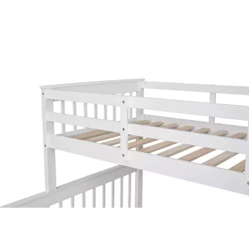Stairway Twin over Full Bunk Bed with Trundle for Kids, Bunk Bed Frame with Storage Stairs and Guard Rail