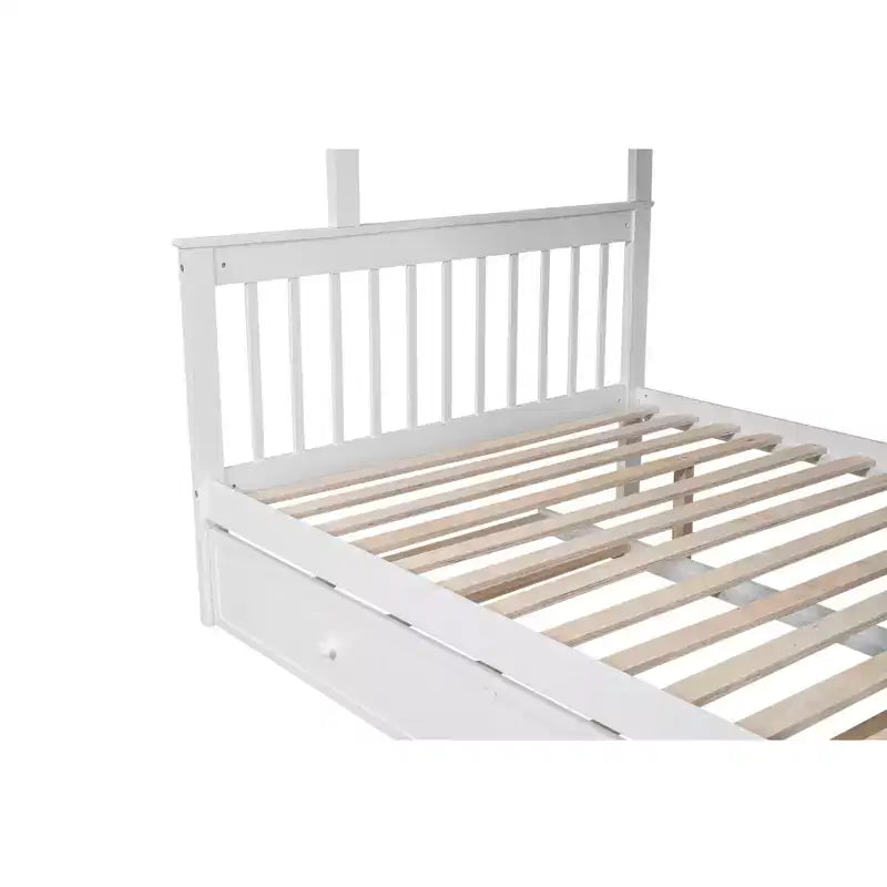 Stairway Twin over Full Bunk Bed with Trundle for Kids, Bunk Bed Frame with Storage Stairs and Guard Rail