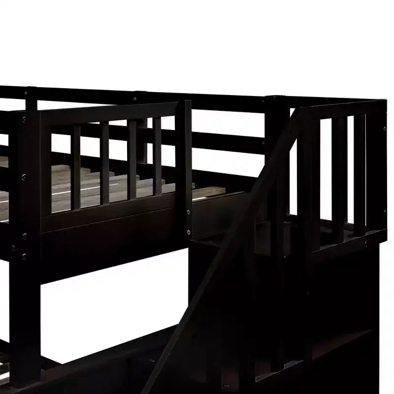 Stairway Twin over Full Bunk Bed with Trundle for Kids, Bunk Bed Frame with Storage Stairs and Guard Rail