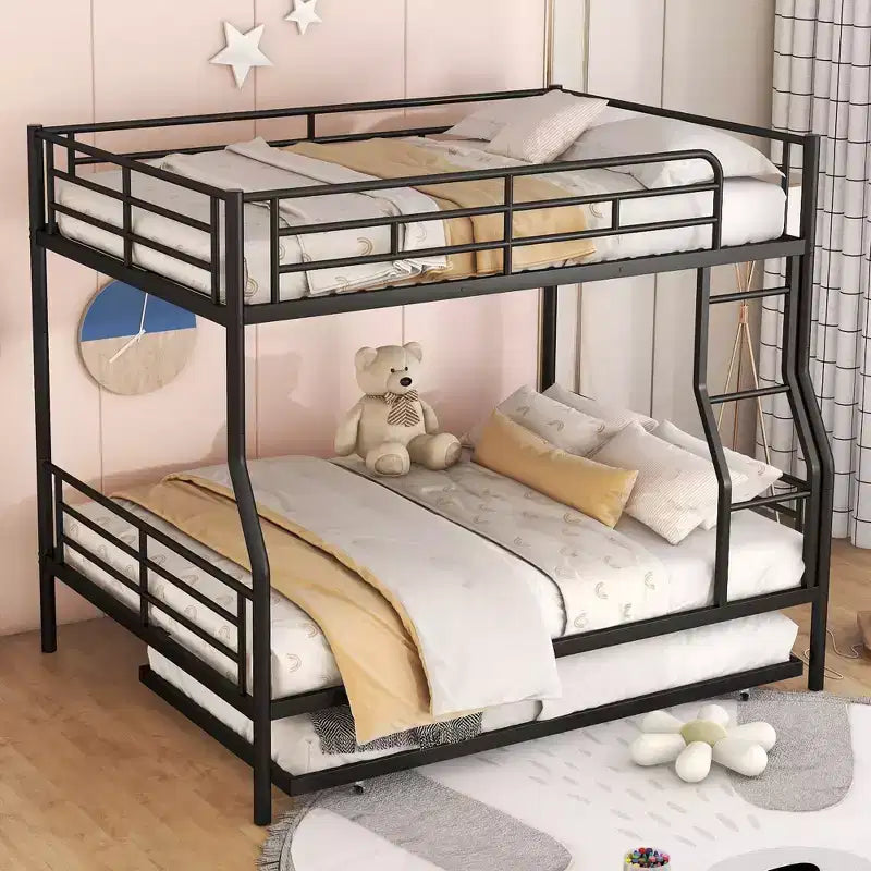 Metal Bunk Beds with Trundle, Heavy Duty Bunk Bed Frame for Kids Teens Adults