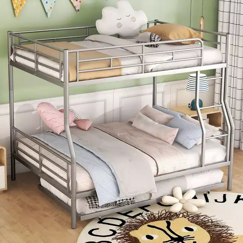 Metal Bunk Beds with Trundle, Heavy Duty Bunk Bed Frame for Kids Teens Adults