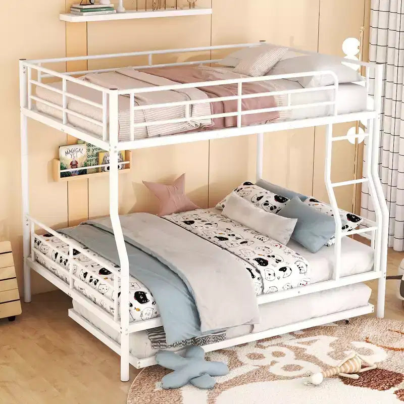 Metal Bunk Beds with Trundle, Heavy Duty Bunk Bed Frame for Kids Teens Adults