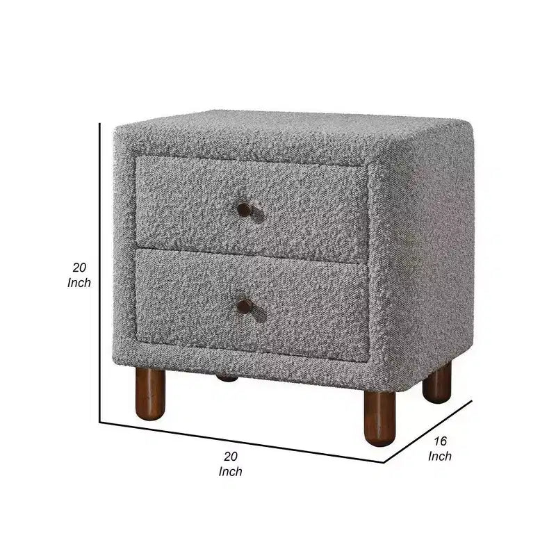 Table de chevet 50 cm, 2 tiroirs, revêtement bouclette
