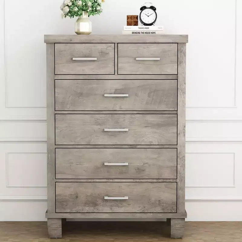 Dresser for Bedroom with 6 Drawers, 45 Tall Grey Chests of Drawers with Storage, Wooden Dresser for Closet for Bedroom, Living Room, Entryway
