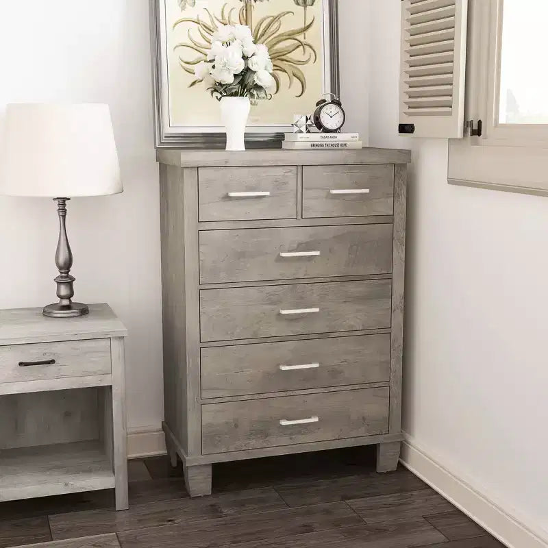 Dresser for Bedroom with 6 Drawers, 45 Tall Grey Chests of Drawers with Storage, Wooden Dresser for Closet for Bedroom, Living Room, Entryway